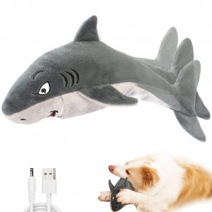Pet Electric Usb Interface Toy Squeaky Soft Short Plush Motion Activated Shark Toy For Dog Cat