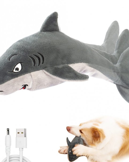 Pet Electric Usb Interface Toy Squeaky Soft Short Plush Motion Activated Shark Toy For Dog Cat
